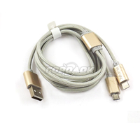 Шнур 2.0 USB A MALE- micro USB 5P+Apple Lightning(iPhone/iPad/iPod)1,5мOD:3.8мм 1,5-2,4А ткань/серый